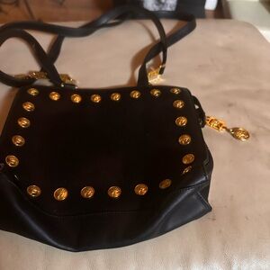 New Versace Black Shoulder Bag with Gold Accents